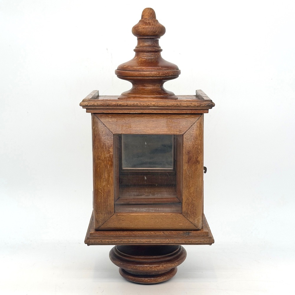 Vintage Wood Glass Post Lantern Display Case Mirrored Back 16 Inch Rustic Decor
